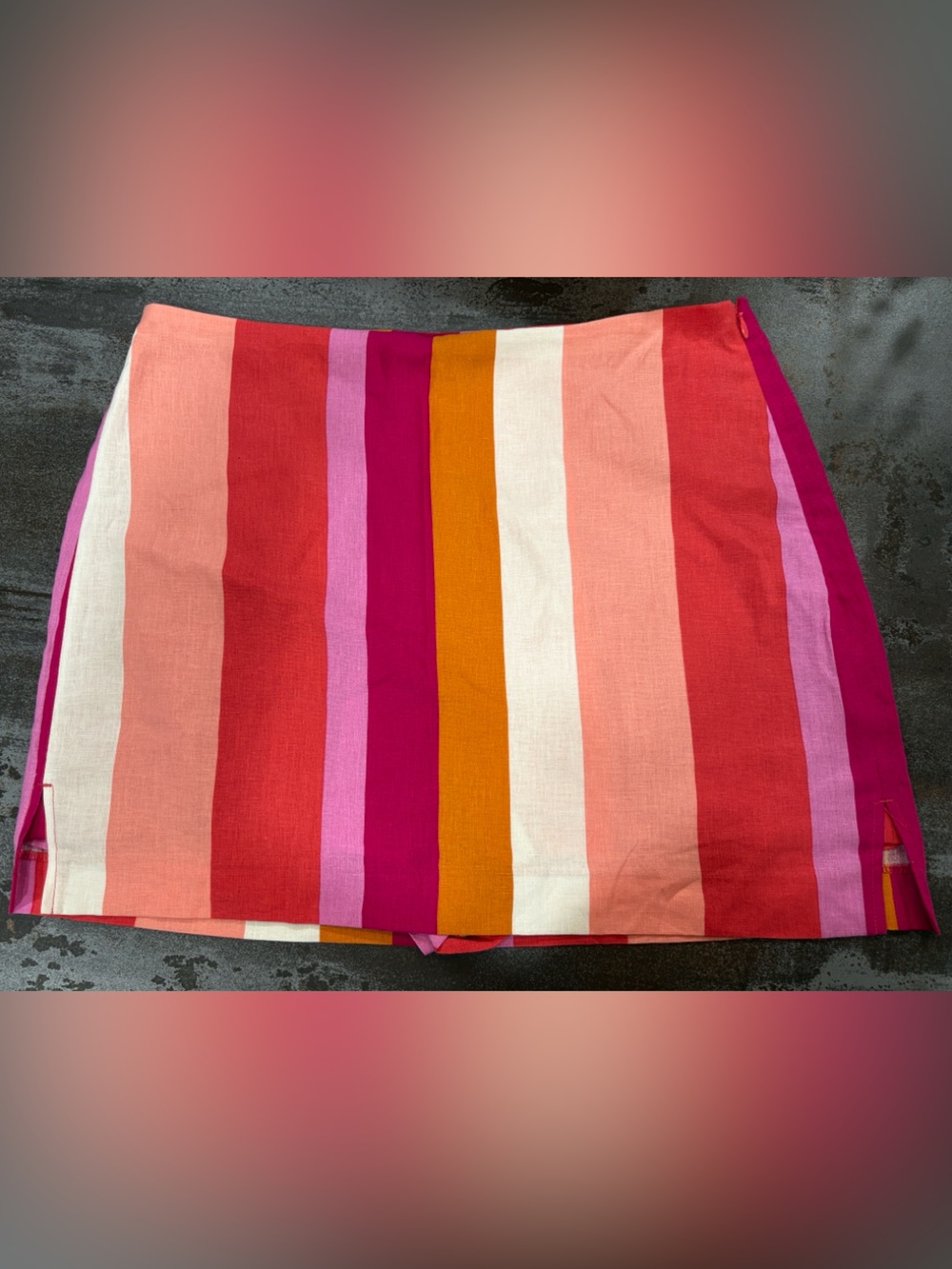 NAT Express Striped Asymmetrical Mini Skort - Pink, Red, Orange, Magenta & Crea